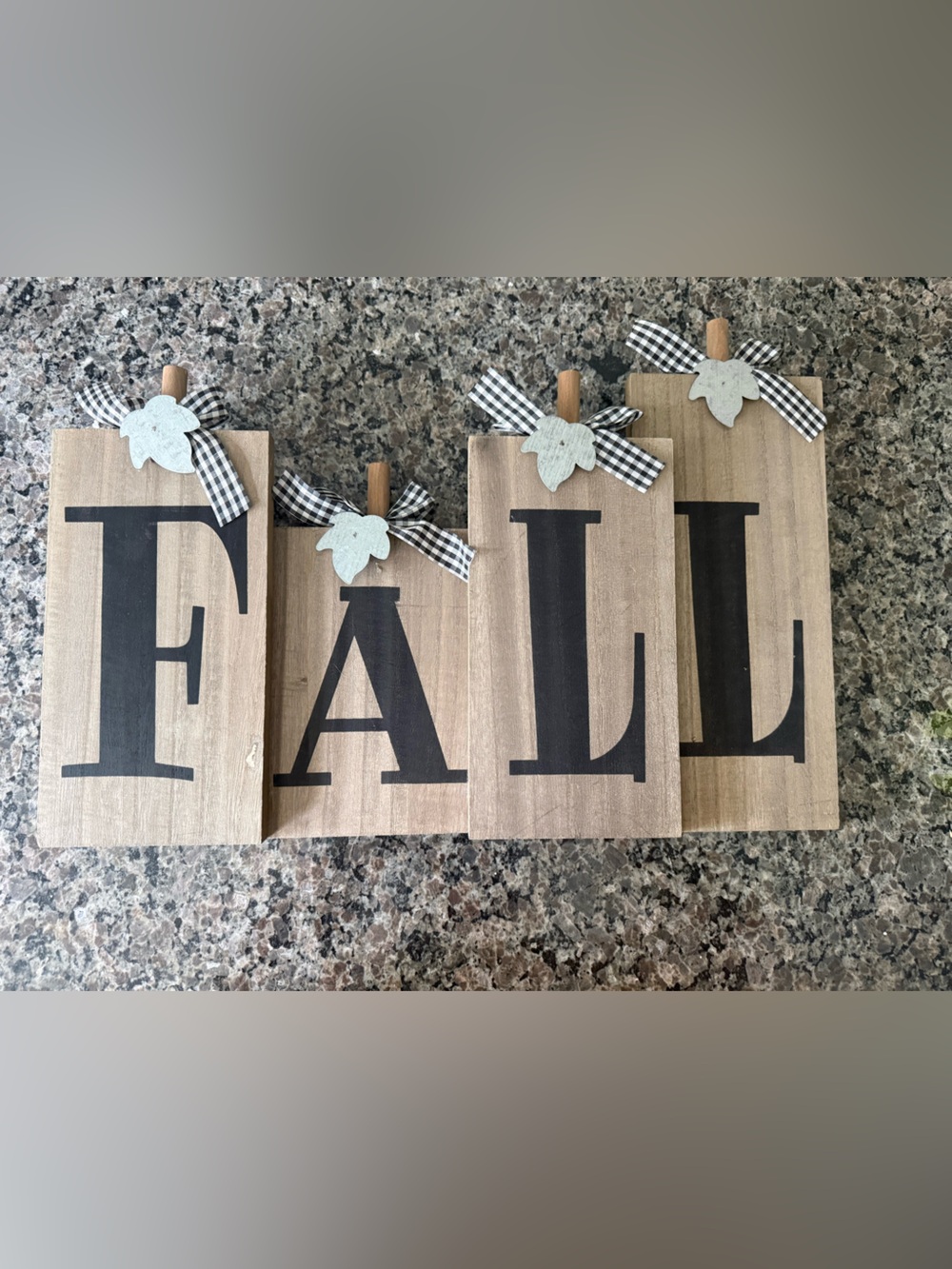 Rustic Fall Wooden Wall Decor with Black Lettering and Gingham Bows